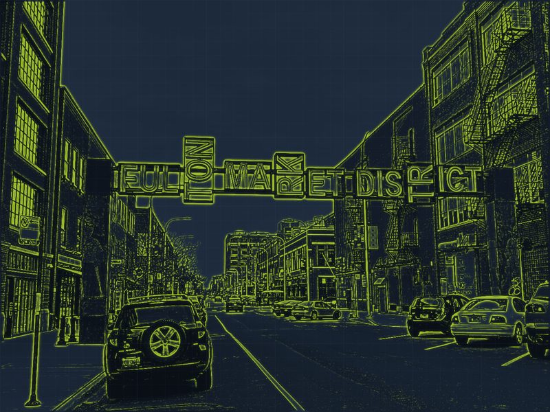 Schematic rendering of the Fulton Market District, West Loop Chicago