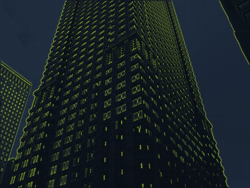 Schematic rendering of the Leo Burnett Building, 35 W Wacker Drive, Chicago