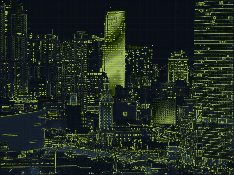 Schematic rendering of the Biscayne Boulevard skyline, Miami
